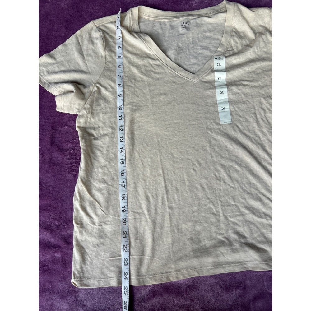 ana A New Approach Womens XXL Beige V-Neck Slub Knit Short Sleeve T-Shirt NWT - Picture 4 of 5